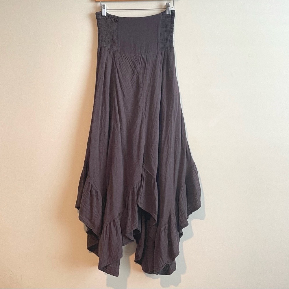 Natural Life Midi Tube Top Handkerchief Dress Brown Cotton Gauze Strapless Sz M